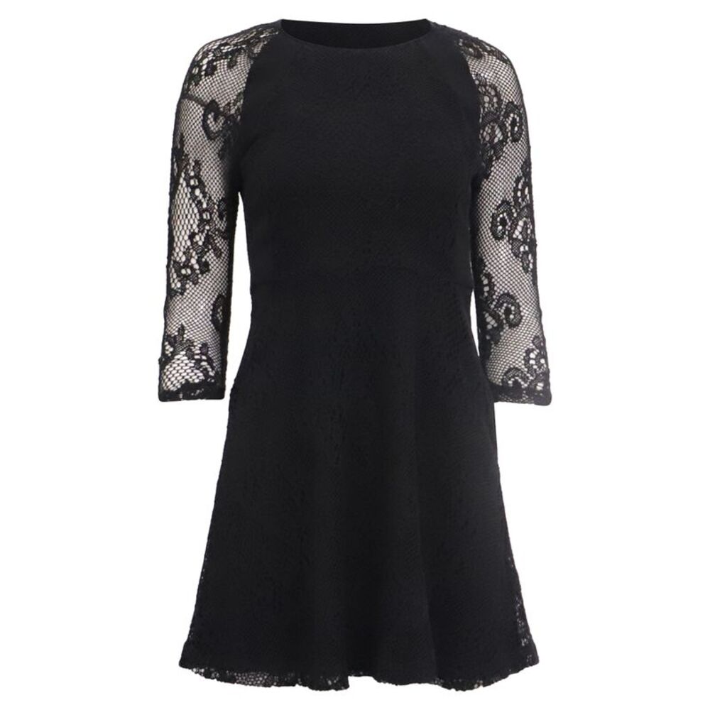 Sandro Paris Lace Sleeve Mini Dress in Black Cotton